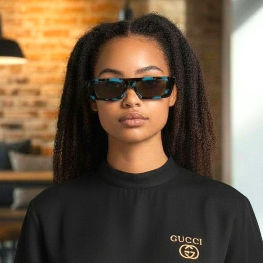 Gucci Turquoise Havana Rectangle Sunglasses